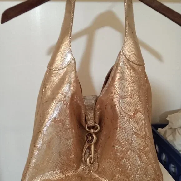 Dooney & Bourke Gold/Silvertone Snakeprint Leather Hobo Bag - Picture 13 of 14